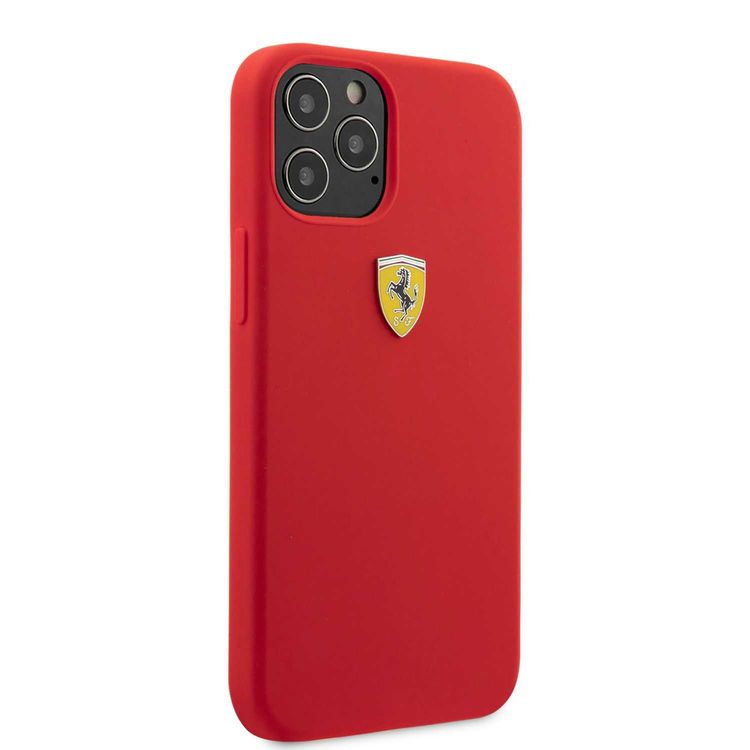CG Mobile Ferrari On Track Liquid Silicone Case Metal Logo Compatible for iPhone 12 Pro Max (6.7") - Red