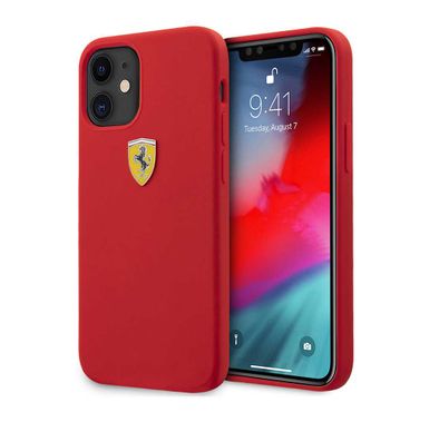 CG Mobile Ferrari On Track Liquid Silicone Case Metal Logo for iPhone 12 Mini (5.4") Officially Licensed, Premium Silicone Case, Shock Resistant, Scratches Resistant - Red
