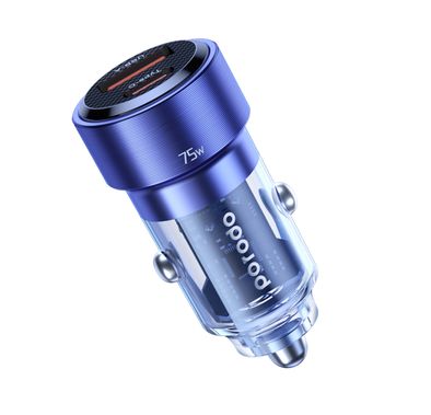 بورودو شاحن سيارة شفاف ثنائي المنفذ 75 واط PD 45 واط QC 30 واط - أزرق