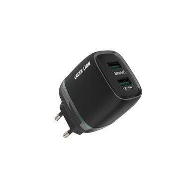 Green Lion Dual USB 12W Wall Charger With USB-A To Lightning Cable 1M EU - Black