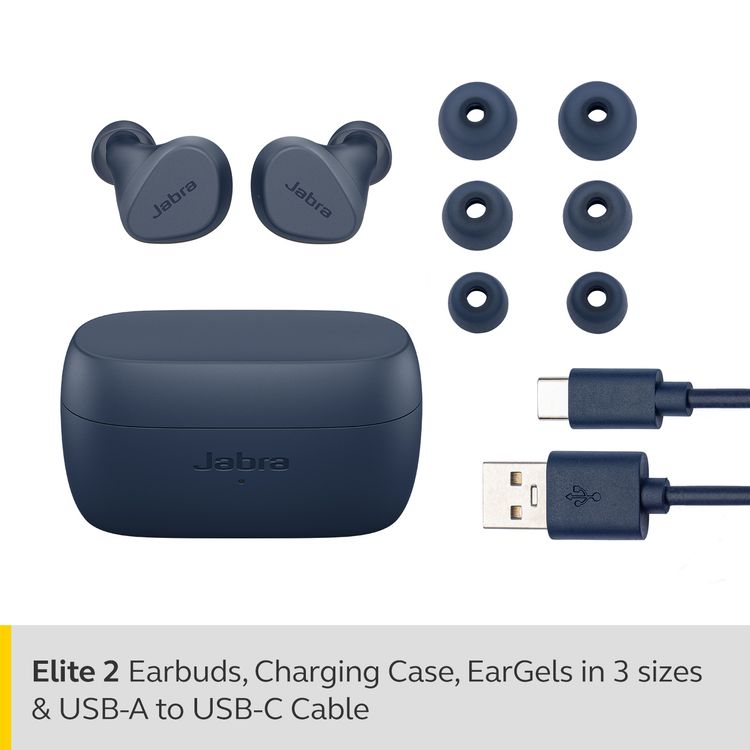 Jabra Elite 2 True Wireless Earbuds ELITE2-NBL In Ear Bluetooth Wireless Earbuds With perfectly fitting 6 mm speakers - Navy Blue