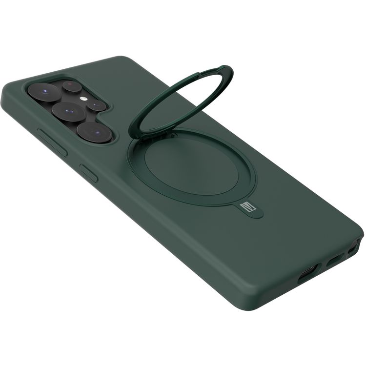 حافظة Levelo Iris Pro من السيليكون السائل متوافقة مع Magsafe لهاتف Samsung Galaxy S25 Ultra، مسند مدمج، سيليكون سائل ممتاز، زوايا مقاومة للصدمات - أخضر