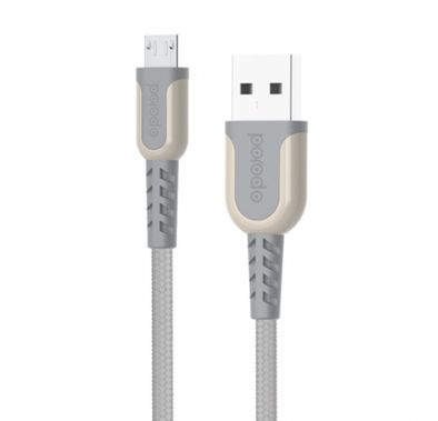 Porodo Metal Braided Micro USB Cable 1.2m, Fast Charge, 15000+ bends life span, Stable Data Transmission, Premium design - Gray