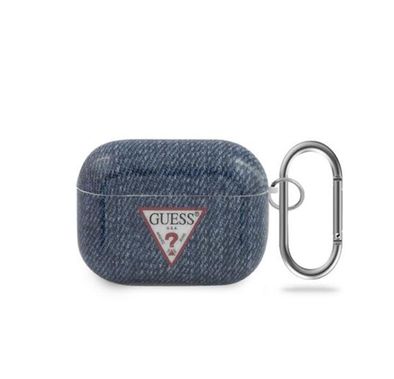 CG MOBILE Guess TPU Denim Print Case with Ring Compatible for AirPods Pro, Scratch & Drop Resistant, Dustproof & Absorbing Protective Silicone Cover