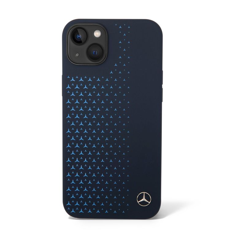 Mercedes-Benz Liquid Silicone Case with Gradient Star Horizontal Pattern iPhone 14 Plus Compatibility - Navy