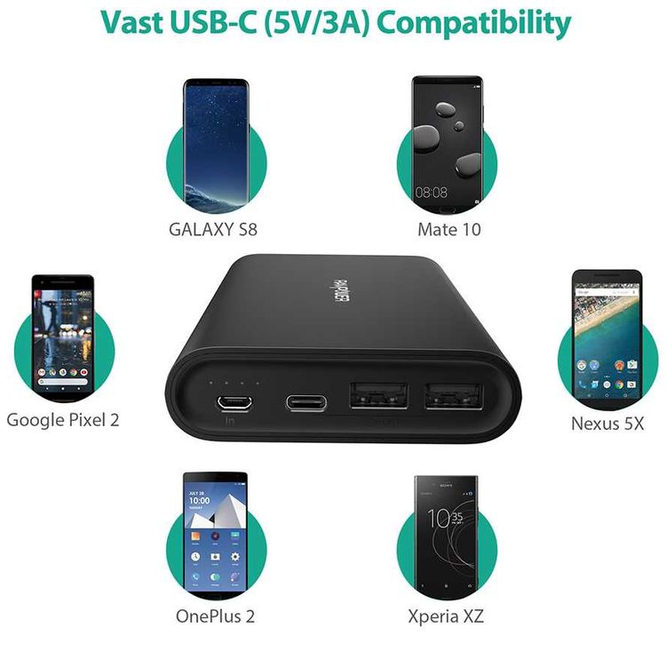 RAVPower Ace Series Portable Charger Power Bank 26800mAh with Dual Input & LED Battery Level Indicator - Type-C Compatibility - iSmart Double-Quick Recharge Powerbank - Black