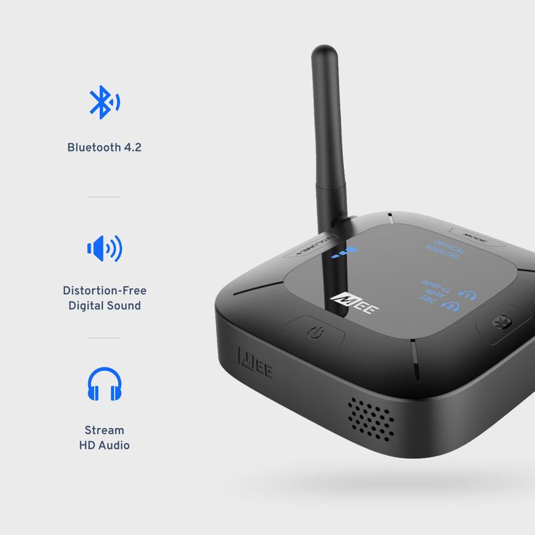اوديو MEE - ربط المحور، جهاز إرسال واستقبال الصوت عبر البلوتوث ، اتصال بلوتوث مزدوج ، توصيل جهازين في وقت واحد ، طويل المدى يصل إلى 30 مترًا ، سهل - إعداد بمساعدة الصوت مع aptX LL / HD (أسود)