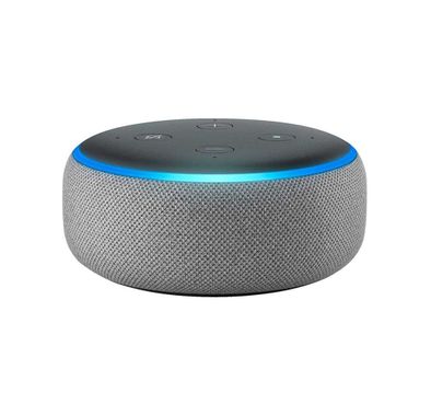 أمازون مكبر صوت ايكو دوت (الجيل الثالث) يتم التحكم فيه بالصوت ، اسأل اليكسا لتشغيل الموسيقى ، والإجابة على الأسئلة ، وقراءة الأخبار ، وتوصيل مكبر الصوت عبر بلوتوث أو مع كابل صوت 3.5 مم ، رمادي