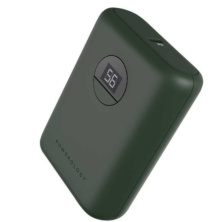 باور بانك شحن سريع من باورولوجي بسعة 10000 مللي أمبير في الساعة PD 20 وات، صغير الحجم للغاية، مدخل ومخرج USB-C، مخرجان USB-A، شحن سريع، مؤشر عرض رقمي - أخضر