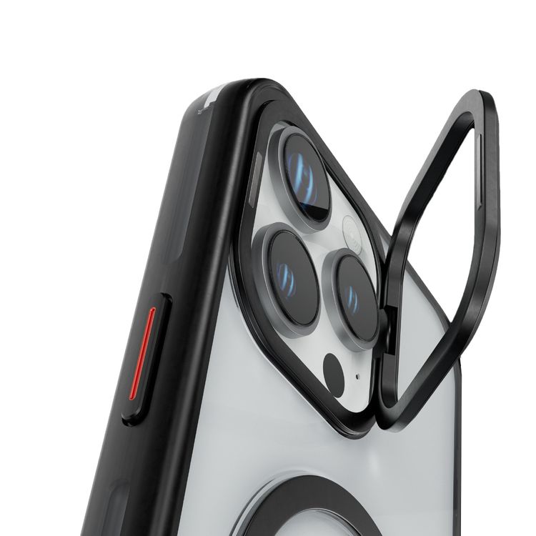 كفر حماية Levelo Elio PC مع حامل حلقي للكاميرا لهاتف iPhone 16 Pro Max، حامل مدمج، متوافق مع MagSafe - أسود 