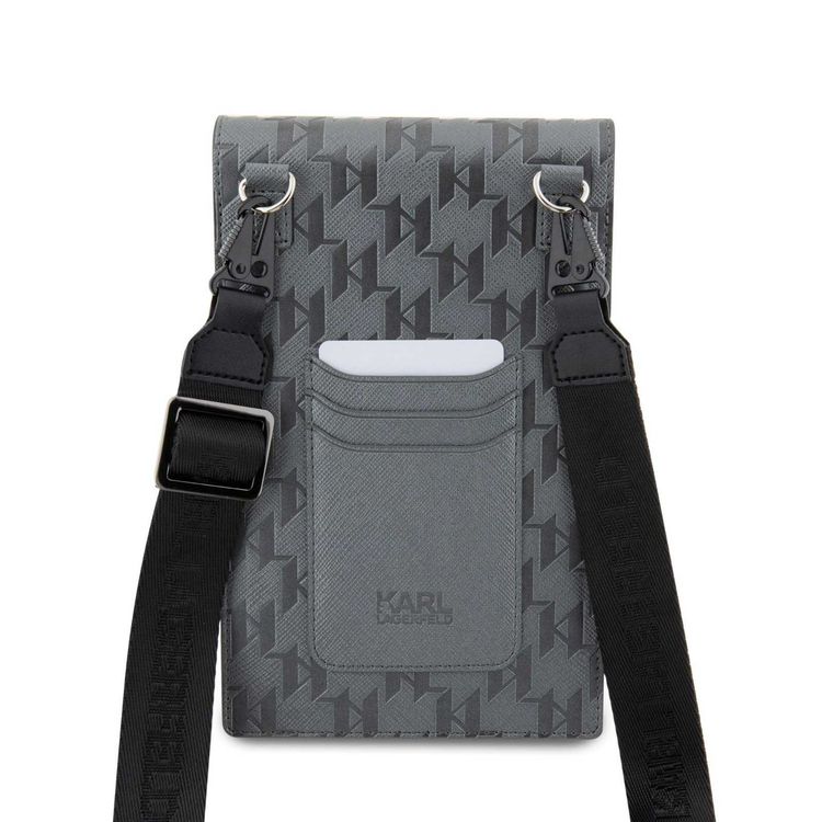 Karl Lagerfeld Monogram Plate Phone Pouch with Strap and Cardslots - Grey