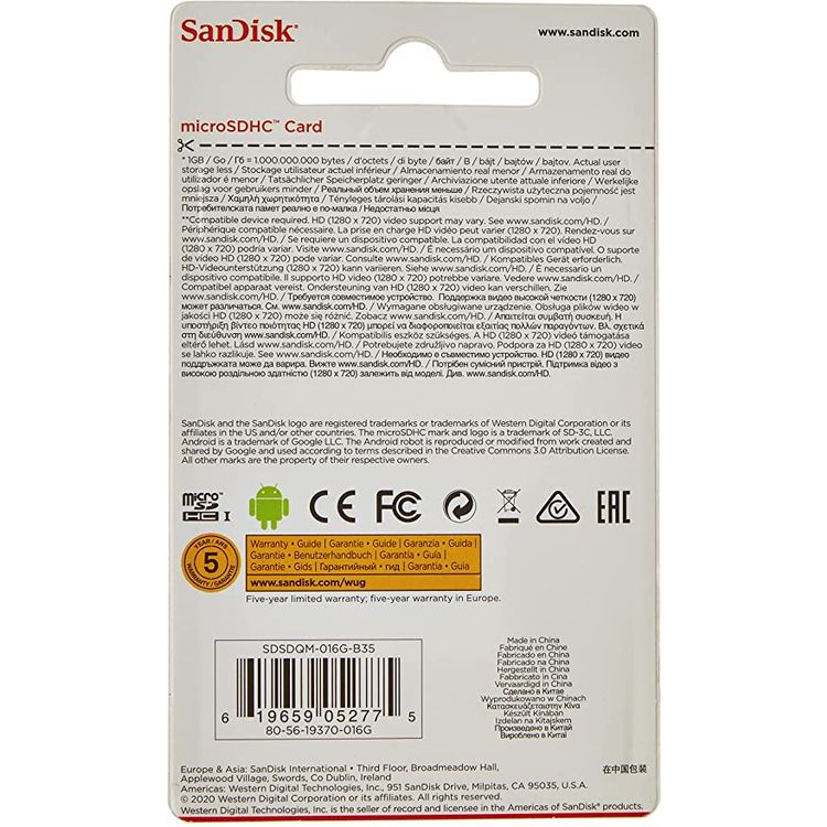 Sandisk 16GB MicroSDHC C4 Memory card - SDSDQM-016G-B35A - Black