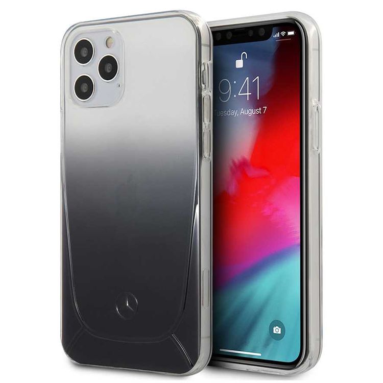CG Mobile Mercedes-Benz Transparent Case Embossed 1 Compatible for iPhone 12 / 12 Pro (6.1") Shock & Scratch Resistant, Easy Access to All Ports, Drop Protection Back Cover Suitable with Wireless Chargers Officially Licensed - Black Gradient