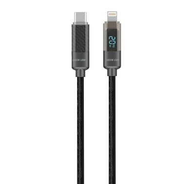 كابل USB-C إلى Lightning من Green Lion مع شاشة رقمية، آمن ومضمون، مضفر + مادة غلاف من سبائك الزنك، طول الكابل 1 متر، شحن ومزامنة، توافق واسع - أسود