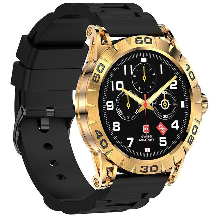 Swiss Military Dom2, up to 7 Days Battery Life, Receive & Make Calls, Heart Rate & Blood Pressure & Oxygen Level Monitoring, iOS & Android - Gold with Black Silicon Strap 