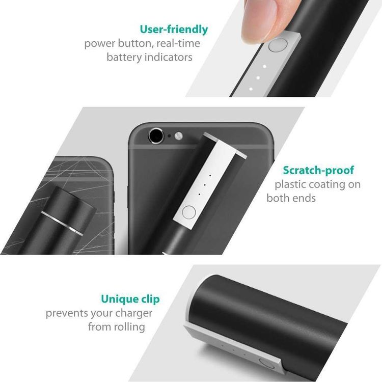 RAVPower 3350mAh Luster Portable Charger Power Bank 3350mAh with iSmart Fast Charging Technology - Sleek Mini Powerbank Ergonomic Clip Design with Multiple Protection - Black