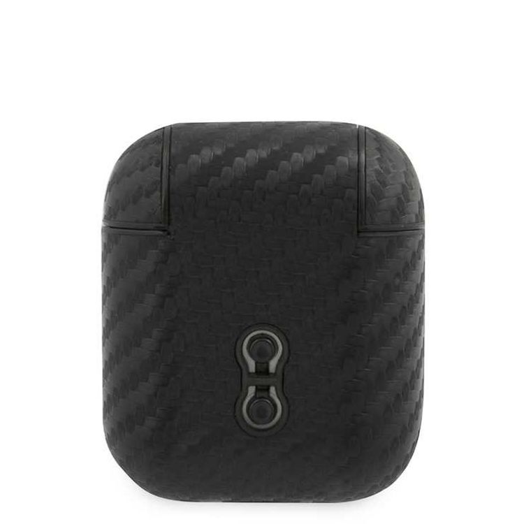 جراب CG Mobile BMW M Collection PC PU Carbon مع شعار معدني متوافق مع AirPods 1/2 مرخص رسميًا ، مقاوم للأتربة ، مقاوم للخدش ، مقاوم للأوساخ - أسود