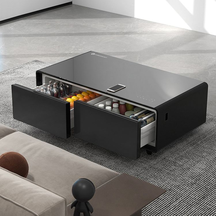 ثلاجة طاولة القهوة باورولوجي 135 لتر مع شاشة LED ،درجين ، شحن لاسلكي، تشغيل هادئ، تصميم مضغوط، منفذ شحن USB وType-C، سطح زجاجي - أسود