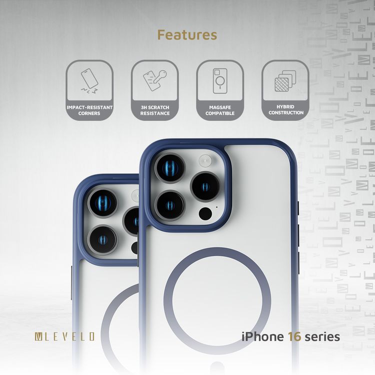Levelo MagSafe Solo Case for iPhone 16 Pro Max, Clearview Technology, 3H Scratch Resistance, Hybrid Construction - Deep Blue