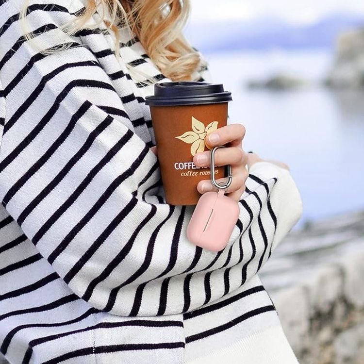 Ahastyle Retro 3D Design Premium Silicone Case with Carabiner Compatible for AirPods Pro - Ergonomic Classic Design - Dust & Shockproof Cover Supports Wireless Charging - Sakura Pink