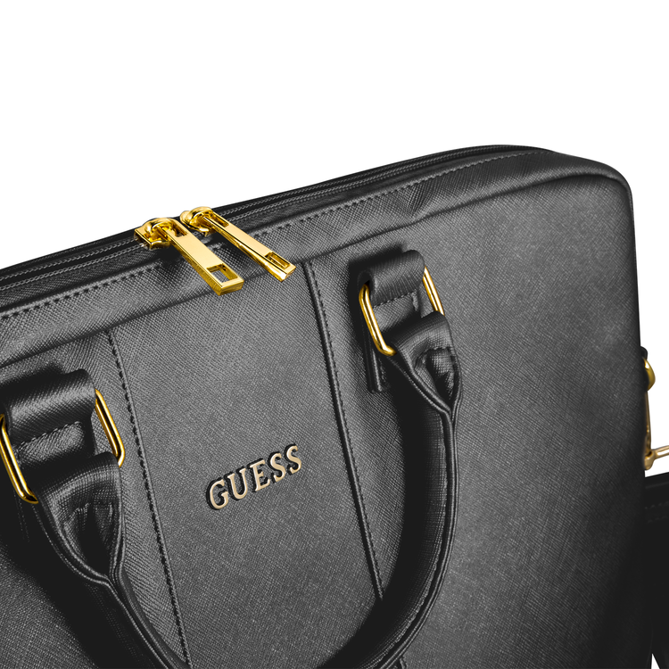 CG MOBILE Guess Saffiano-Look Portable Computer Bag 15" with Adjustable Shoulder Strap Compatible for MacBook Suitable with Outdoor, Business, Office Officially Licensed - Black