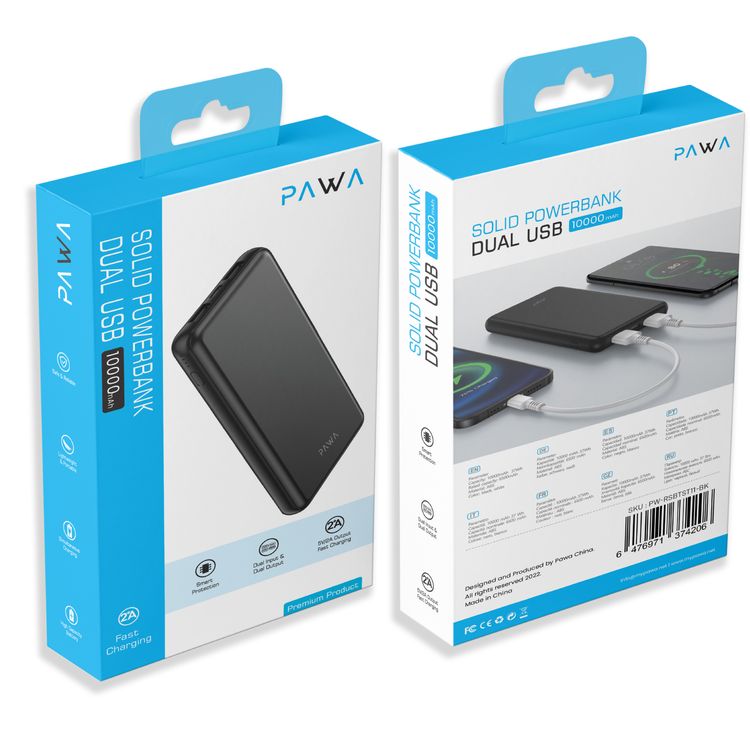 PAWA Dual USB Solid Powerbank (10000 mAh) - Black