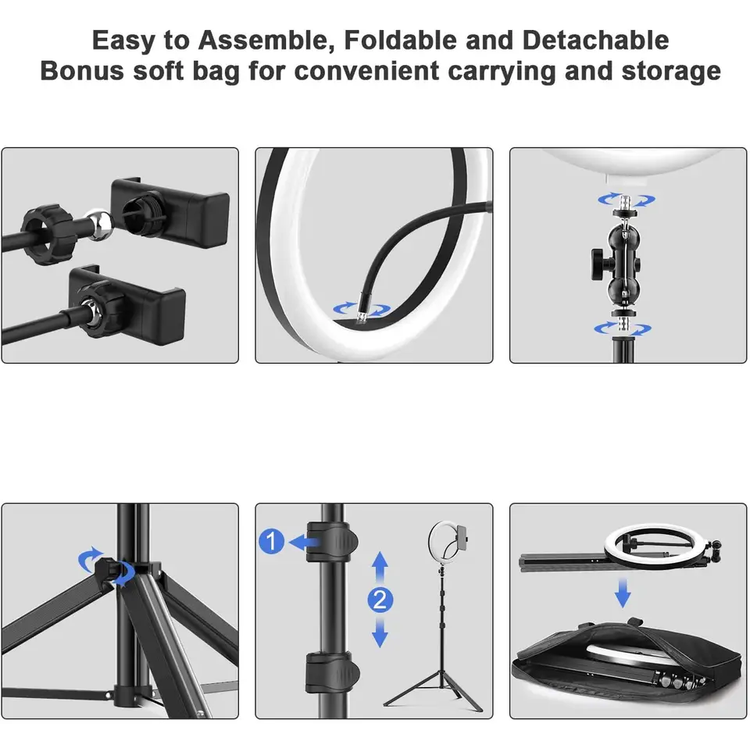 حلقة ضوئية لصور السيلفي من وونيو مع حامل ثلاثي الأرجل 10 - أسود