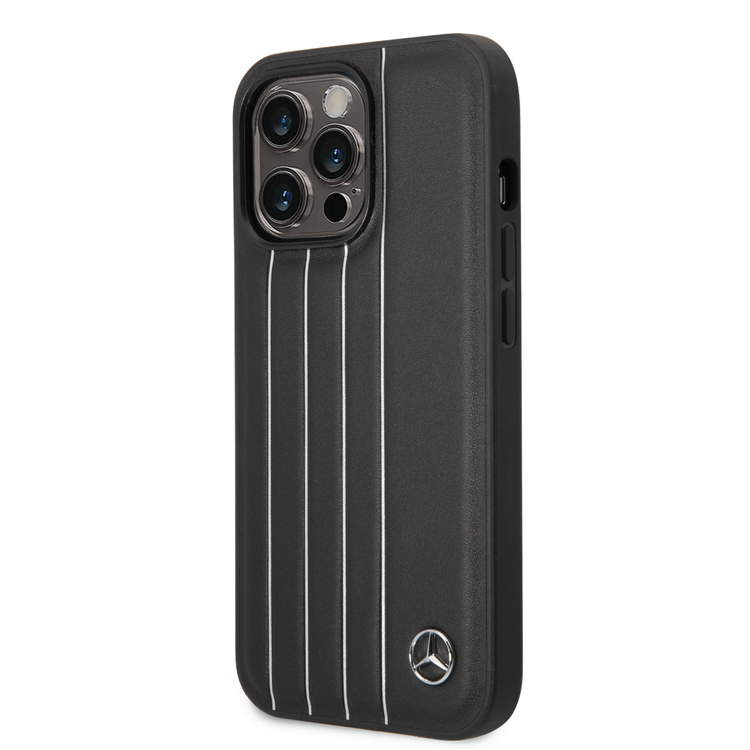 CG MOBILE Mercedes-Benz Genuine Leather Case With New UrbanIII Pattern, Compatible w/ 14 Pro (6.1") Protective Cover, Drop Protection, Wireless Charger Compatibility - Black