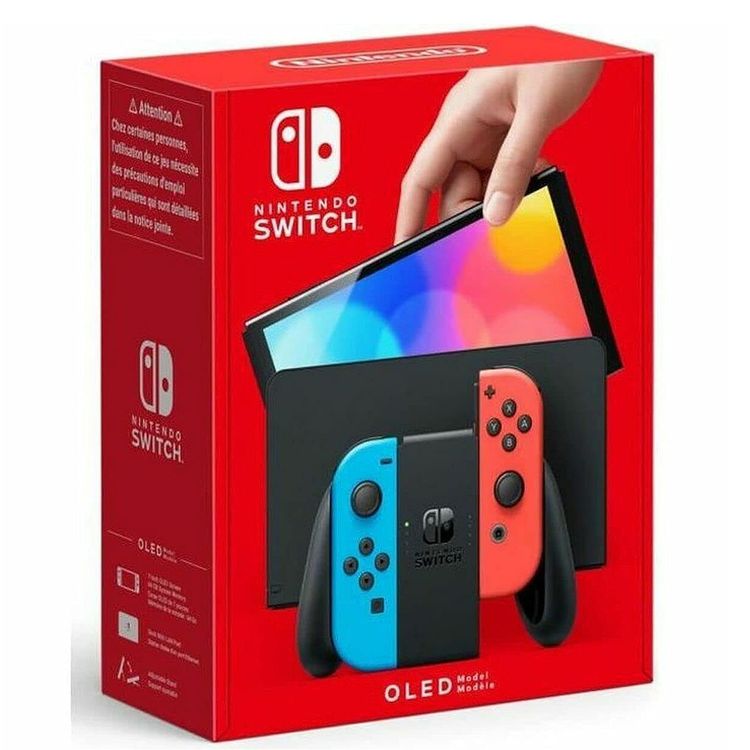 جهاز Nintendo Switch (موديل OLED) - Joy Con باللون الأحمر النيون والأزرق النيون