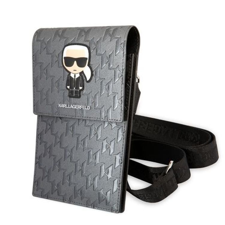 Karl Lagerfeld Wallet with Ikonik Mongram Logo and Patch Design  - Gray