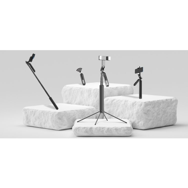 عصا سيلفي بورودو 185 سم قابلة للتمديد مع مصابيح مزدوجة قابلة للفصل، حامل ثلاثي القوائم بأربعة أرجل وجهاز تحكم عن بعد - أسود