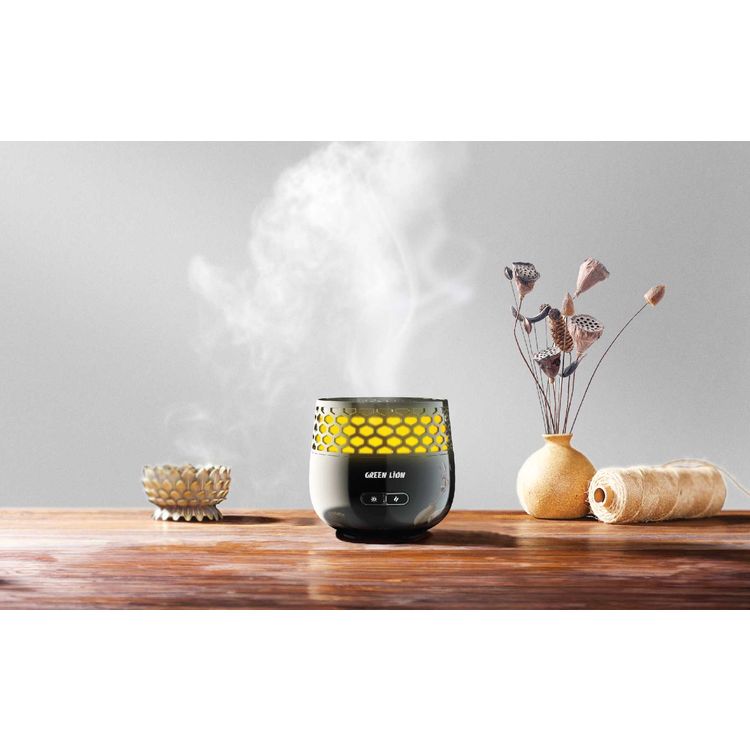 مبخرة بخور لوكس من جرين ليون، 2500 مللي أمبير، مدمجة ومحمولة، شحن من النوع C، وقت عمل 30 دقيقة، ضوء LED، مروحة توربو، وقت الشحن 2 ساعة - أسود