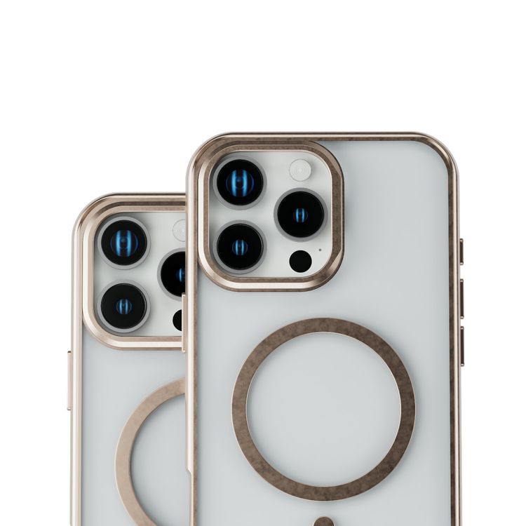 Levelo Elio PC Case with Camera Ring Stand for iPhone 16 Pro, Built-in Kickstand, MagSafe Compatible - Rose Gold Titanium