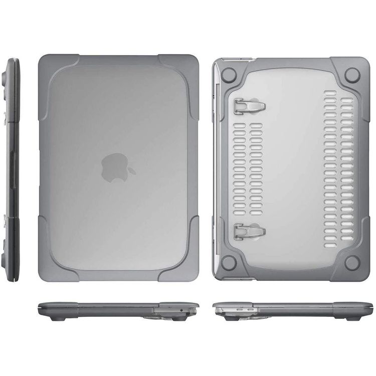Green Lion Armor Shell Shockproof Case, Heavy Duty Hard Shell Protective Cover with Fold Kickstand Compatible for MacBook Pro 13.3" ( 2020 ) Easy Access to All Ports, 360°  - Gray