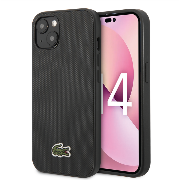 Lacoste Hard Case Iconic Petit Pique PU Woven Logo Estragon Compatible with iPhone 14 Plus - Black