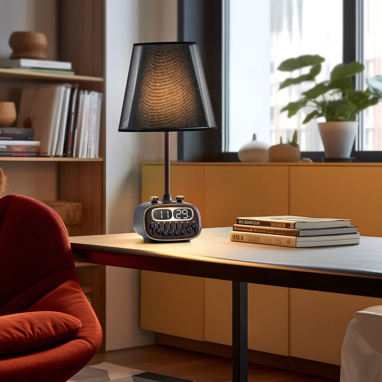 مصباح مكتبي ريترو من بورودو مع ضوضاء بيضاء ومكبر صوت بتقنية البلوتوث ووظيفة التنبيه والغفوة و3 مستويات سطوع (منخفضة ومتوسطة وعالية) وشحن لاسلكي مزدوج وشاشة رقمية عالية الدقة - أسود 