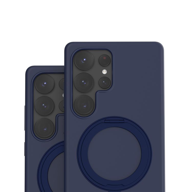 حافظة Levelo Iris Pro من السيليكون السائل متوافقة مع Magsafe لهاتف Samsung Galaxy S25 Ultra، مسند مدمج، سيليكون سائل ممتاز، زوايا مقاومة للصدمات - أزرق