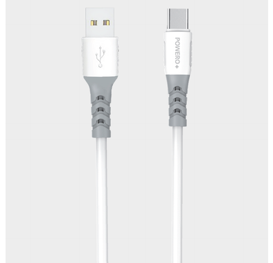 Powero+ Fine Series PVC Type-C Data Cable 3A 100CM / 1M Compatible for Android USB-C Port Devices - Sturdy Fast Charging & Data Transmission Connector - White