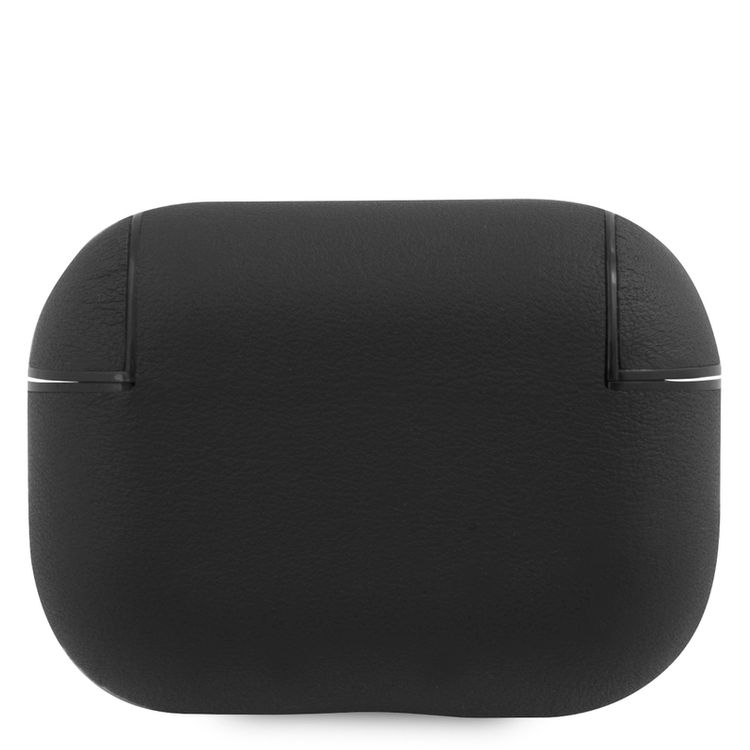 بي أم دبليو جراب من الجلد الأصلي للكمبيوتر الشخصي مع شعار معدني فضي لسماعات ايربودز برو ، مضاد للصدمات - أسود