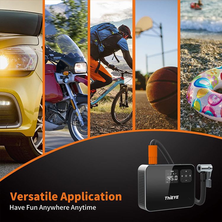 ThiEYE Air Compressor AirKit2, Portable Tire Inflator, 120 PSI Cordless Tire Pump, Digital LCD Screen, Light for Car Bike Motorcycle, Truck Ball