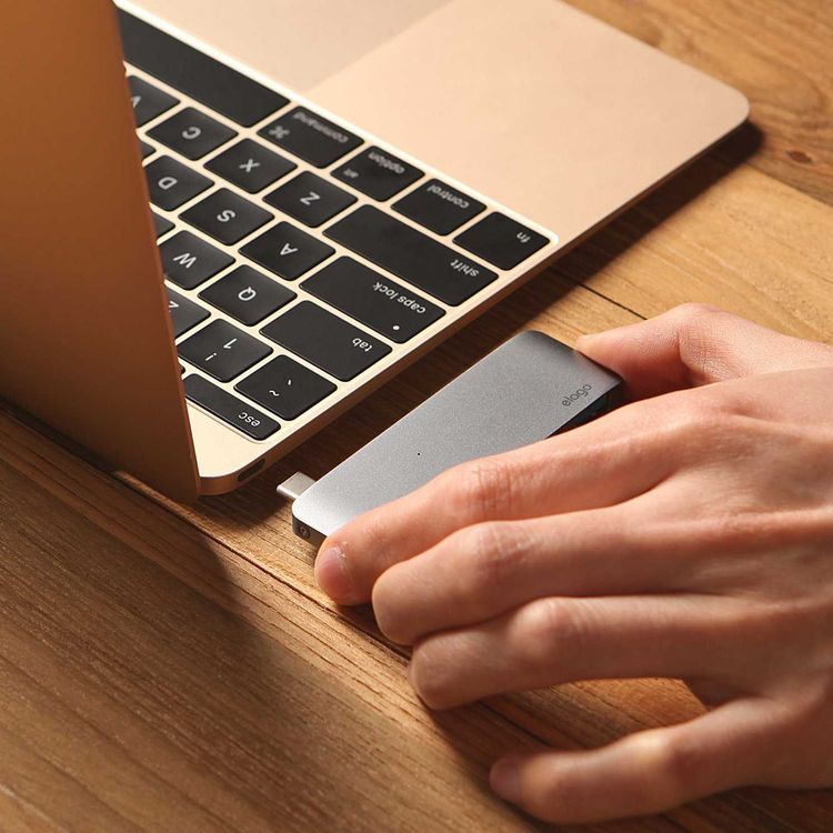 Elago Aluminum Multi Hub Type-C, SD Card Reader, MicroSD Card Reader, & two USB 3.0 ports, Multiple Devices All at Once (2W MAX), Perfect Travel Buddy! Stable Power Supply - Black