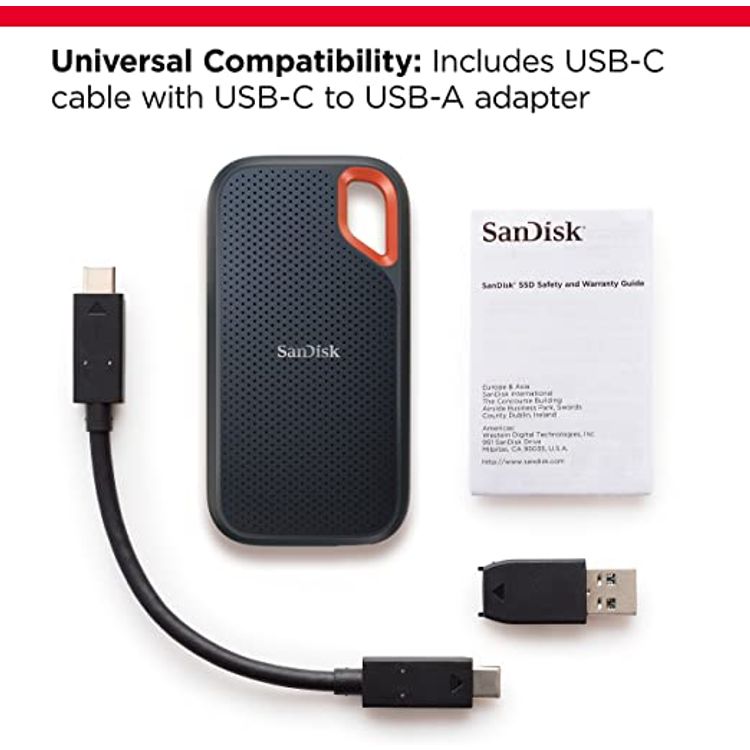 SanDisk 4TB Extreme Portable SSD 1050MB/s R, 1000MB/s W, IP55 Rated, PC, MAC & Smartphone Compatible, 5 Y Warranty, Black (SDSSDE61-4T00-G25)