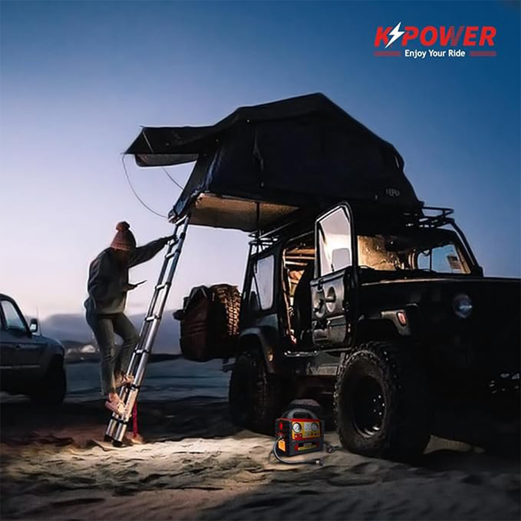 K POWER Portable Power Generator & Car Jump Starter, 1400 Peak Amp, 48000mAh, 200W, 220V, 260PSI Air Compressor, LED Light, High Power Safety