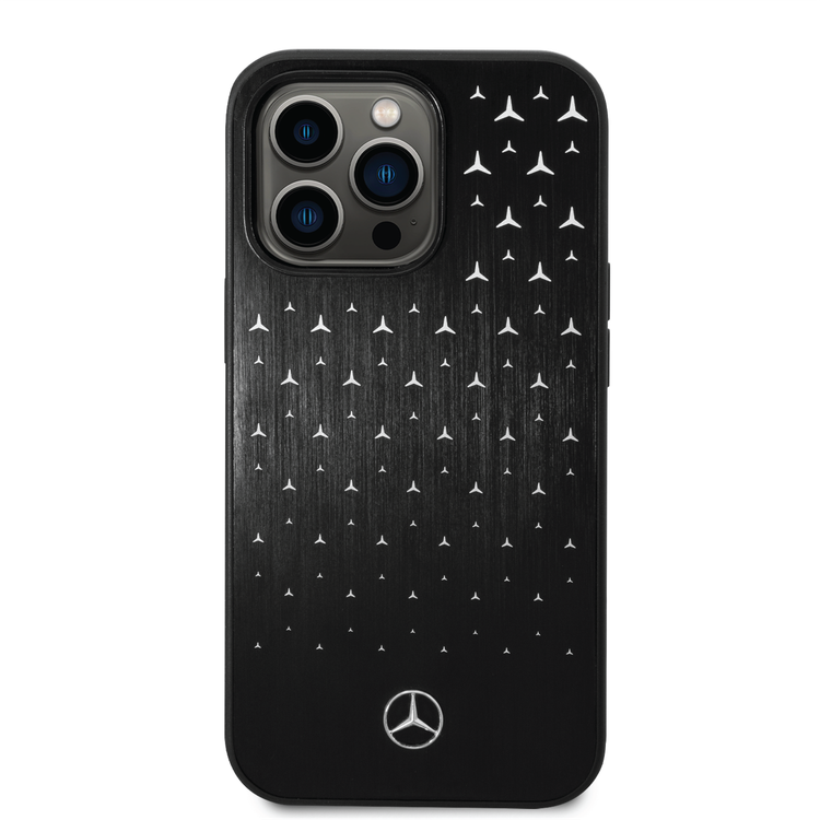 Mercedes-Benz Aluminum Case with Star Pattern Bumper ProtectioniPhone 14 Pro Max Compatibility - Black