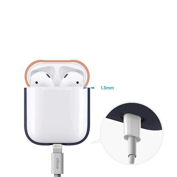 Elago Duo Case for Airpods, 3-in-1 Pastel Color, High Quality Silicone, Shock Resistant, Scratch Resistant, Supports Wireless Charging - Body-Jean Indigo / Top-Peach, Gray