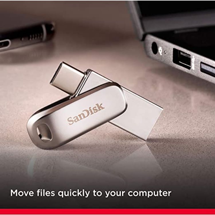 SanDisk Ultra Dual Drive Luxe USB Type-C and Type-A 1TB, up to 150MB/s, USB 3.1 Gen 1, All Metal, 2-in-1 Device - Silver