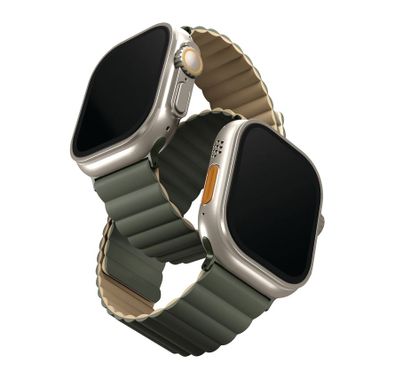 Uniq Revix Reversible Magnetic Strap for Apple Watch - Moss Green/Tan