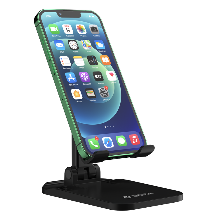 Devia Desktop Folding Stand For Phone, Anti-Slip Design, Safe & Secured, Portable Stand for Smartphones  Bedside, Office, Kitchen Table - Black