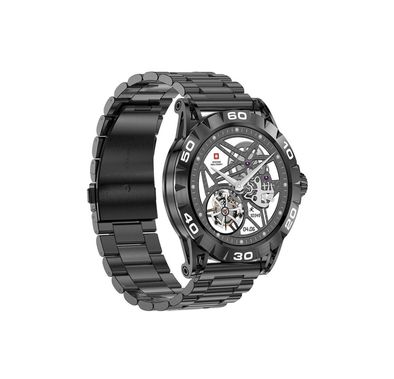 Swiss Military Dom2, up to 7 Days Battery Life, Receive & Make Calls, Heart Rate & Blood Pressure & Oxygen Level Monitoring, iOS & Android - Black with Metal Strap