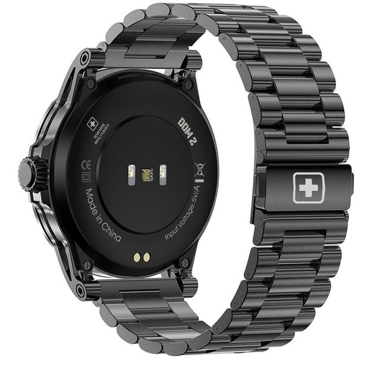 Swiss Military Dom2, up to 7 Days Battery Life, Receive & Make Calls, Heart Rate & Blood Pressure & Oxygen Level Monitoring, iOS & Android - Black with Metal Strap